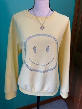 Main Strip Yellow Rhinestone Smile Crewneck Sweatshirt